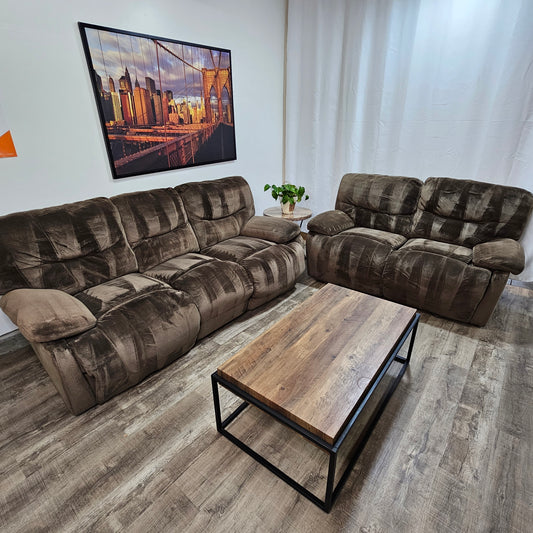 Brown Electric Recliner Sofa and Loveseat Couch
